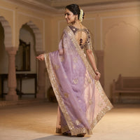 Chandrika Designer Satin Saree with Heavy Embroidery & Stitched Blouse (6 Colors)