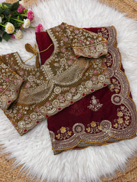 Ritika Designer Fendy Satin Saree with Heavy Embroidery & Fully Stitched Blouse (6 Colors)