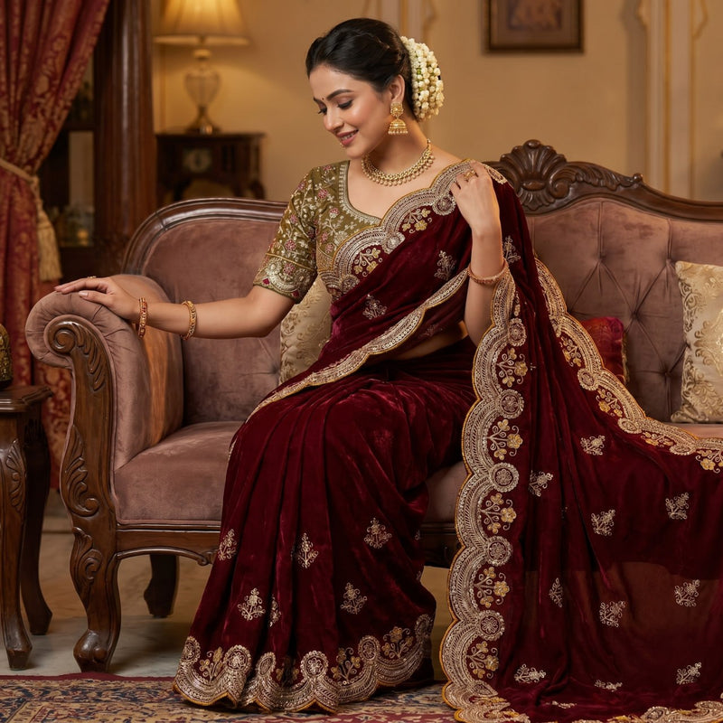Ritika Designer Fendy Satin Saree with Heavy Embroidery & Fully Stitched Blouse (6 Colors)