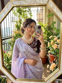VAHINA Premium Fendy Chiffon Embroidered Saree with Sequins & Cutdana Work